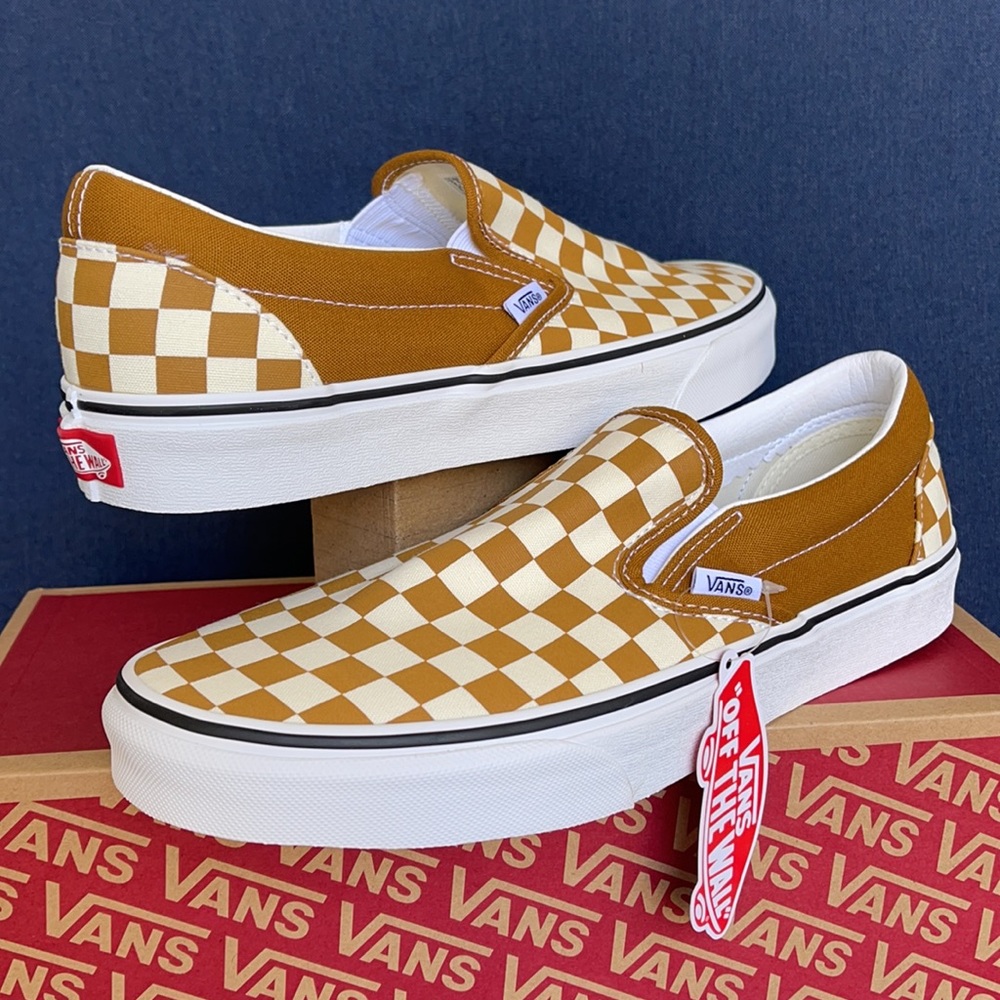 Vans Classic Slip-On Checkerboard Goldenbrown/True White MENS
